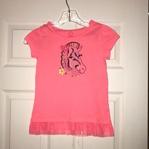 Girls 365 Garanimals Peach Horse Shirt With Ruffle M